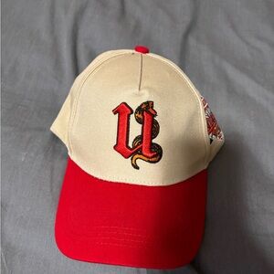 Kids Beige and Red Baseball Cap with Embroidered Design
